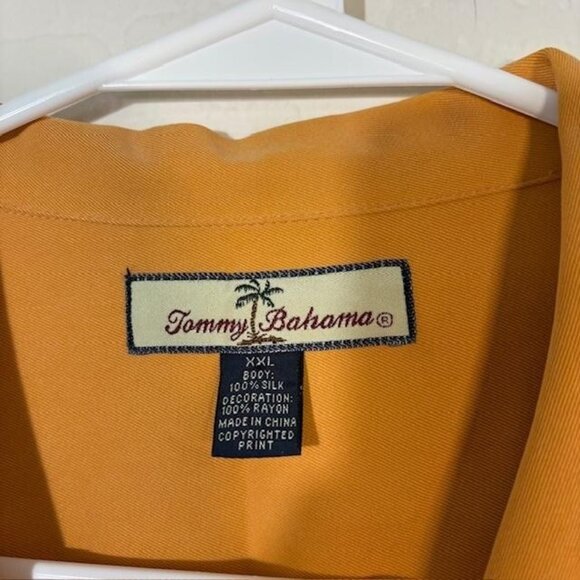 Tommy Bahama Shirt Mens 3XL Orange Silk Camp Hawaiian Barefoot Bar Back Graphic - Picture 4 of 6